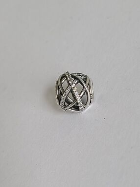 Vintage PANDORA Galaxy Openwork Sterling Silver CZ Crystal Celestial Ball Charm